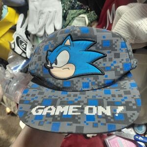 Sonic The Hedgehog Game On Grey Blue Squares Sonic Face Logo Cap
